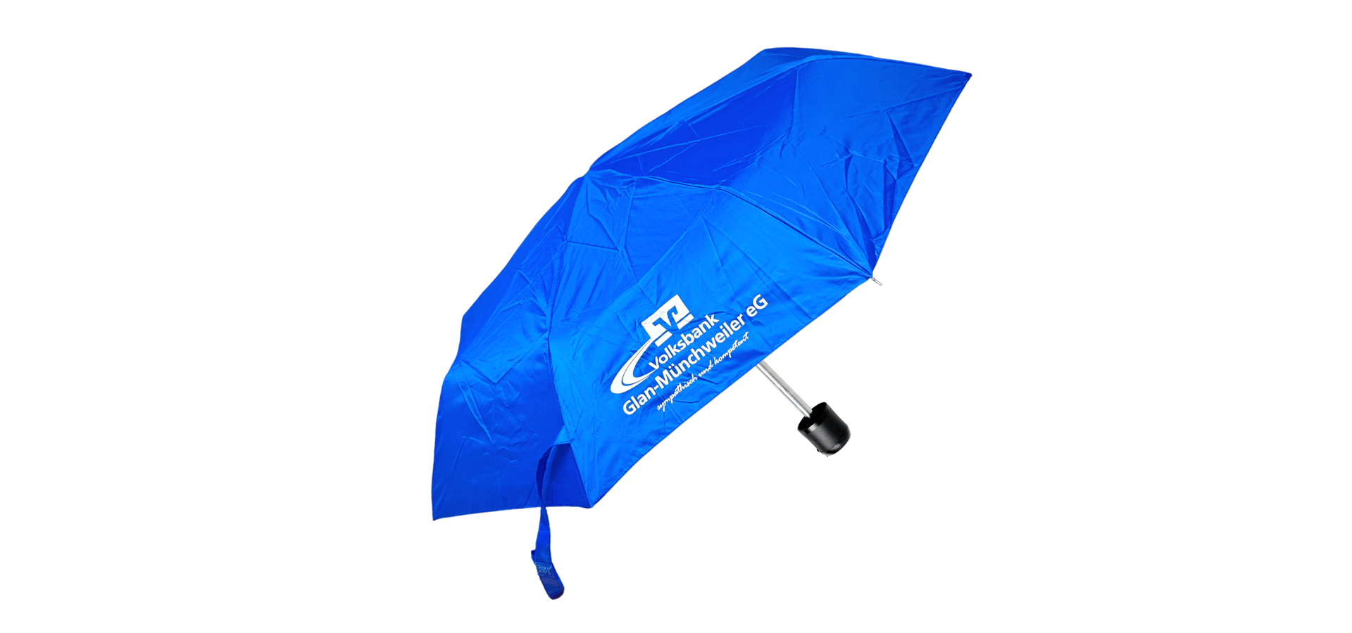 regenschirm-klein-produkt-1920px Kompaktregenschirm blau mit Logo der Volksbank Glan-Münchweiler